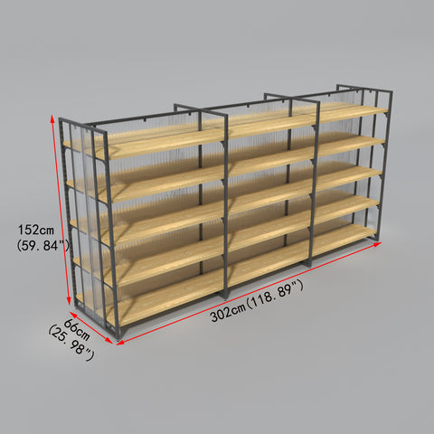 GUHUI-3-Bay-Double-Sided-Retail-Gondola-Shelving-Unit-with-Wood-Shelves-Black-Metal-Frame-302cm_2