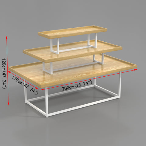 GUHUI-3-Tier-Retail-Display-Table-with-Natural-Wood-Shelves-White-Metal-Frame_1