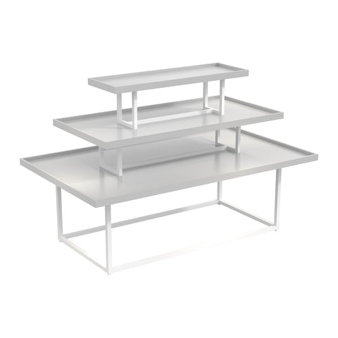 GUHUI-3-Tier-Retail-Display-Table-with-Wood-Shelves-Matte-White-Metal-Frame