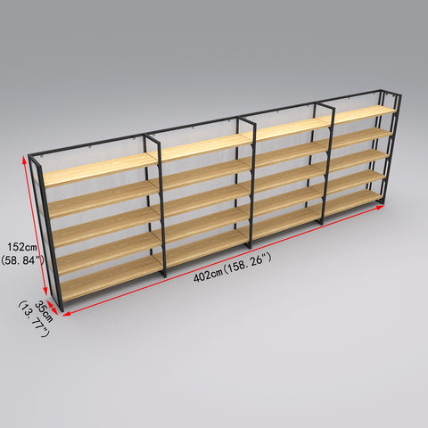 GUHUI-4-Bay-Retail-Wall-Shelving-Unit-with-Wood-Shelves-Black-Frame-Modular-Gondola-Display-402cm_2