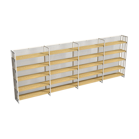 GUHUI-4-Bay-Single-Sided-Gondola-Shelving-with-Wood-Shelves-White-Frame-402cm_1