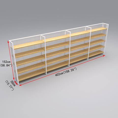GUHUI-4-Bay-Single-Sided-Gondola-Shelving-with-Wood-Shelves-White-Frame-402cm_2