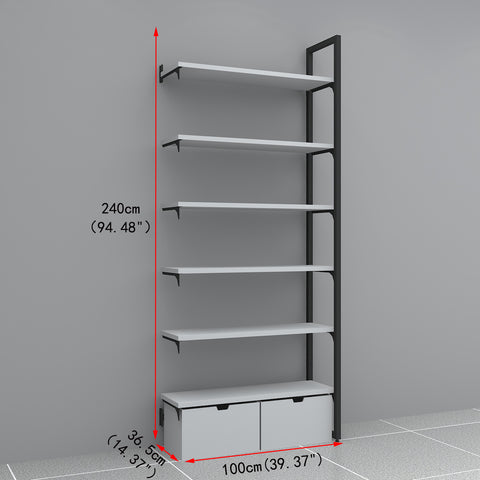 GUHUI-Black-Metal-Wall-Display-Shelf-with-Gray-Shelves-and-Drawer-Storage-503cm_2