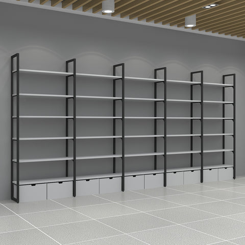 GUHUI-Black-Metal-Wall-Display-Shelf-with-Gray-Shelves-and-Drawer-Storage-503cm_3