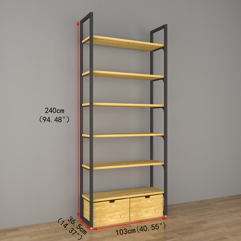 GUHUI-Black-Metal-Wall-Display-Shelf-with-Wood-Grain-Shelves-and-Drawer-Storage-503cm_1