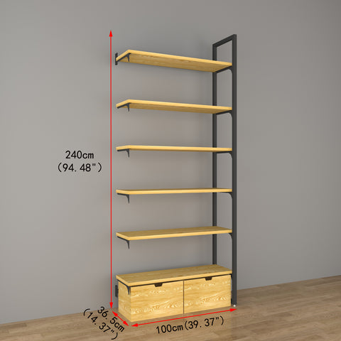GUHUI-Black-Metal-Wall-Display-Shelf-with-Wood-Grain-Shelves-and-Drawer-Storage-503cm_2