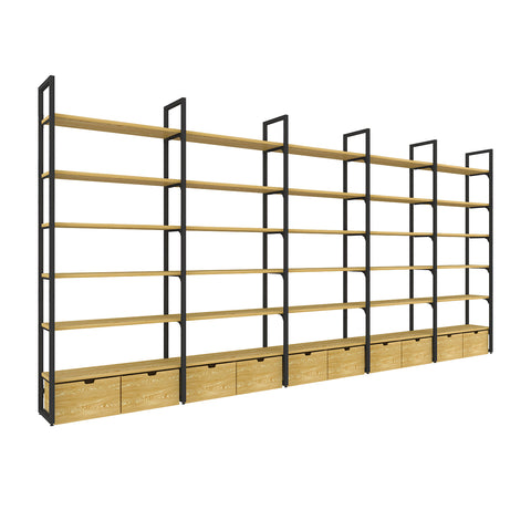 GUHUI-Black-Metal-Wall-Display-Shelf-with-Wood-Grain-Shelves-and-Drawer-Storage-503cm_4
