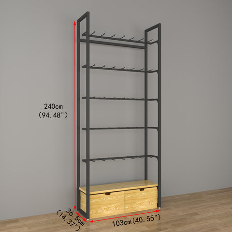 GUHUI-Black-Retail-Wall-Display-System-with-Hooks-Wood-Grain-Storage-Drawers-503cm_1