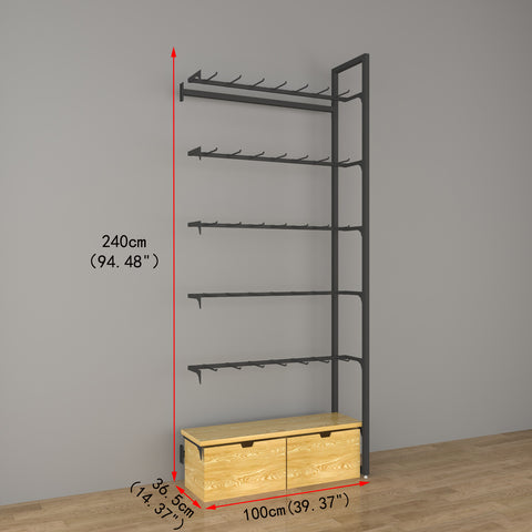 GUHUI-Black-Retail-Wall-Display-System-with-Hooks-Wood-Grain-Storage-Drawers-503cm_2