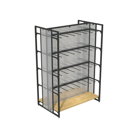 GUHUI-Compact-Retail-Gondola-Shelving-with-Black-Metal-Hooks-and-Wood-Base_1