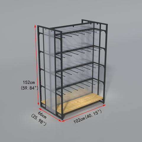 GUHUI-Compact-Retail-Gondola-Shelving-with-Black-Metal-Hooks-and-Wood-Base_2