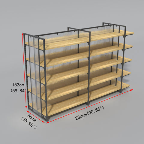 GUHUI-Double-Bay-Retail-Gondola-Shelving-Unit-with-Wood-Shelves-Black-Metal-Frame_2