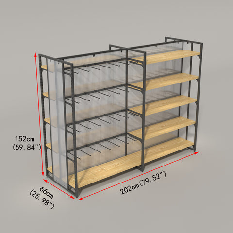 GUHUI-Double-Sided-Gondola-Display-Rack-with-Shelves-_-Hooks-Black-Metal-202cm_3