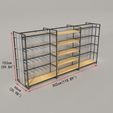 GUHUI-Double-Sided-Gondola-Island-Merchandiser-with-Shelves-Black-Hooks-302cm_3