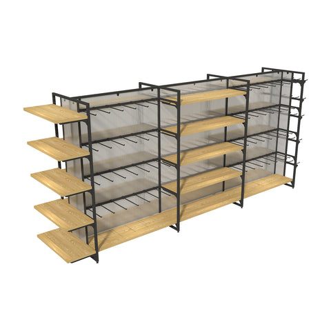 GUHUI-Double-Sided-Gondola-Shelf-with-Black-Hooks-Endcap-Wood-Shelves-345cm_2