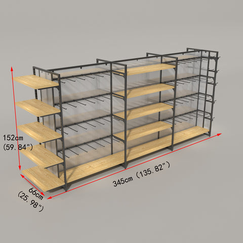 GUHUI-Double-Sided-Gondola-Shelf-with-Black-Hooks-Endcap-Wood-Shelves-345cm_3