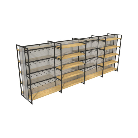 GUHUI-Double-Sided-Gondola-Shelving-with-Black-Hooks-Wooden-Shelves-402cm_2