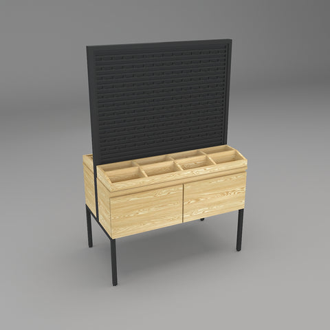 GUHUI-Jewelry-Black-Hook-Display-Cabinet-with-Wood-Grain-Storage-Base