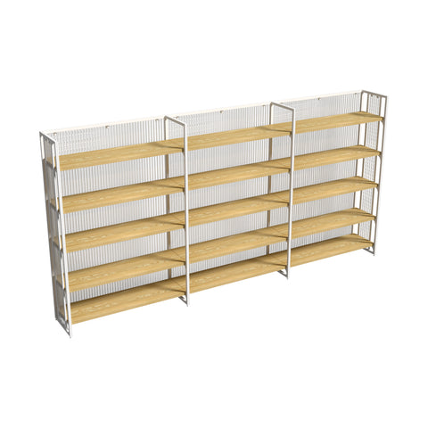 GUHUI-Single-Sided-3-Bay-Gondola-Shelving-with-Wood-Shelves-White-Frame-Retail-Wall-Display-Unit-302cm_1