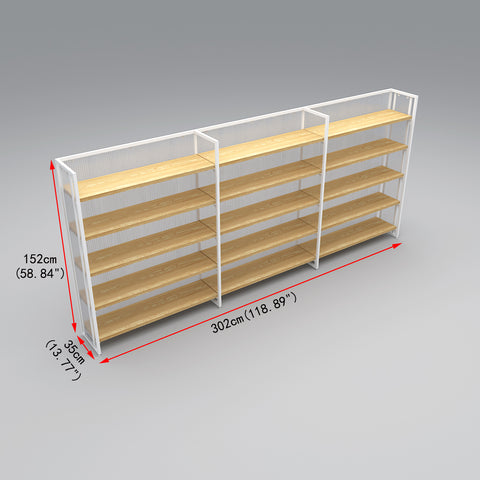 GUHUI-Single-Sided-3-Bay-Gondola-Shelving-with-Wood-Shelves-White-Frame-Retail-Wall-Display-Unit-302cm_2