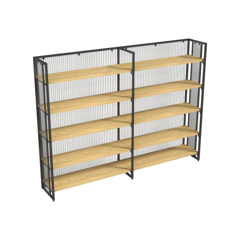 GUHUI-Single-Sided-Double-Bay-Gondola-Shelving-Unit-with-Wood-Shelves-Black-Frame_1