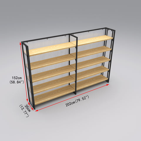 GUHUI-Single-Sided-Double-Bay-Gondola-Shelving-Unit-with-Wood-Shelves-Black-Frame_2