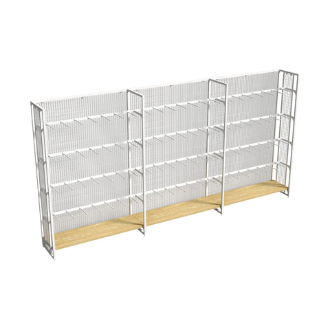 GUHUI-Single-Sided-Retail-Display-Rack-with-White-Square-Tube-Hooks-3-Bay-Gondola-Shelving-302cm_1