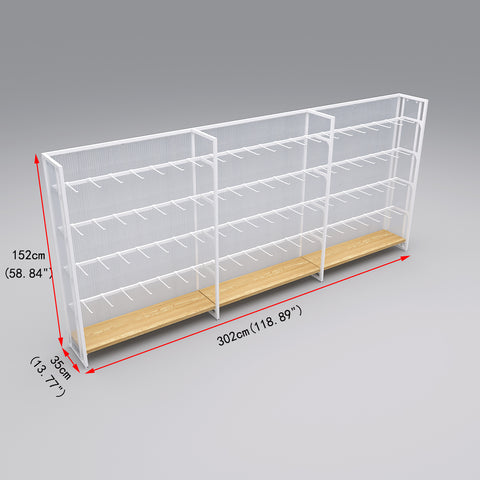 GUHUI-Single-Sided-Retail-Display-Rack-with-White-Square-Tube-Hooks-3-Bay-Gondola-Shelving-302cm_2