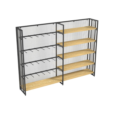 GUHUI-Single-Sided-Retail-Gondola-Display-Shelving-with-Black-Hooks-Wood-Shelves-202cm_1