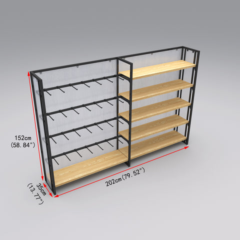 GUHUI-Single-Sided-Retail-Gondola-Display-Shelving-with-Black-Hooks-Wood-Shelves-202cm_2