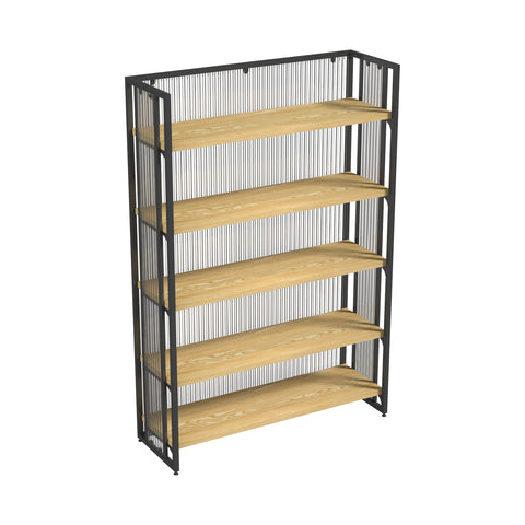 GUHUI-Single-Sided-Retail-Gondola-Shelving-Unit-with-Wood-Shelves-Textured-Back-Panel_1