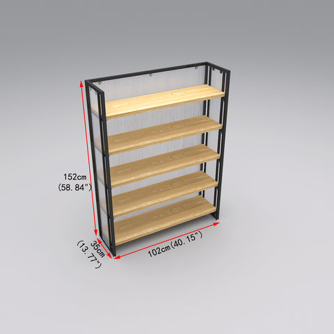 GUHUI-Single-Sided-Retail-Gondola-Shelving-Unit-with-Wood-Shelves-Textured-Back-Panel_2