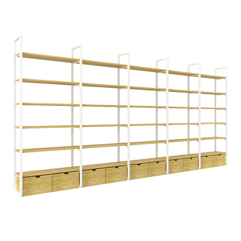GUHUI-White-Metal-Wall-Display-Shelf-with-Wood-Grain-Shelves-and-Drawer-Storage-503cm_4