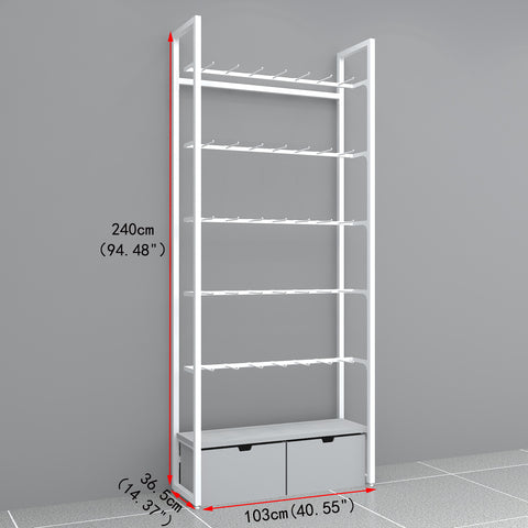 GUHUI-White-Wall-Display-Rack-with-Gray-Hook-Arms-and-Drawer-Storage-503cm_1