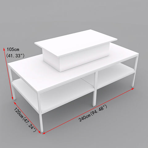 GUHUI240cmCosmeticRetailDisplayTablewithCenterRiser_StorageWhite_2