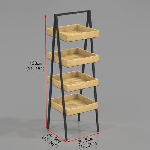 GUHUI4-TierWoodenStorageLadderDisplayShelfwithBlackMetalFrame_2