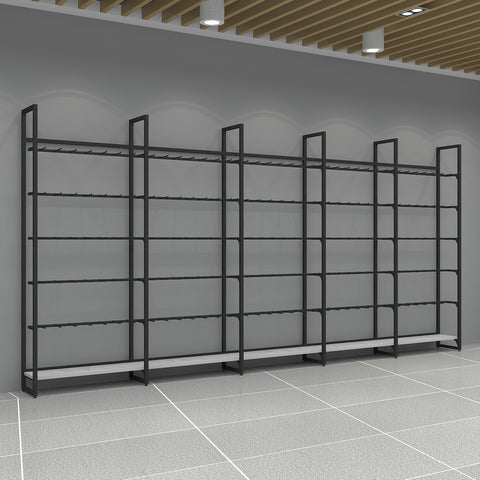 GUHUIBlackMetalWallDisplayRackwithHooks_ModularRetailHangingSystem503cm_3