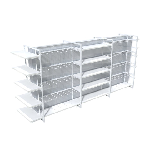 GUHUIDouble-SidedGondolaShelvingwithHooks_EndShelvesWhite345cm_2
