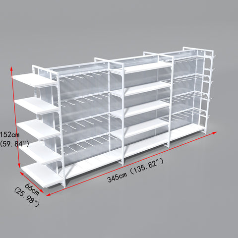 GUHUIDouble-SidedGondolaShelvingwithHooks_EndShelvesWhite345cm_3
