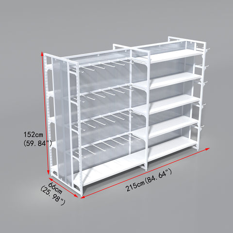 GUHUIDouble-SidedGondolaShelvingwithHooksandEndHookPanelWhite215cm_3