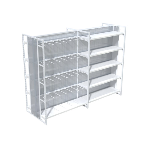 GUHUIDouble-SidedGondolaShelvingwithHooksandShelvesWhite202cm_2