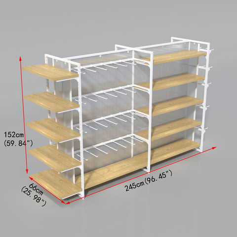GUHUIDouble-SidedRetailGondolaShelvingwithWoodShelves_HookDisplay245cm_3