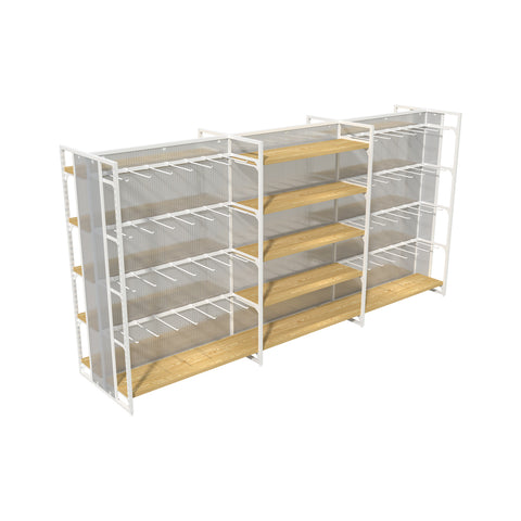 GUHUIExtra-LongDouble-SidedGondolaShelvingwithWoodShelves_HangingHooks_2