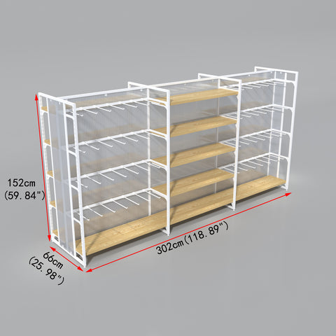 GUHUIExtra-LongDouble-SidedGondolaShelvingwithWoodShelves_HangingHooks_3