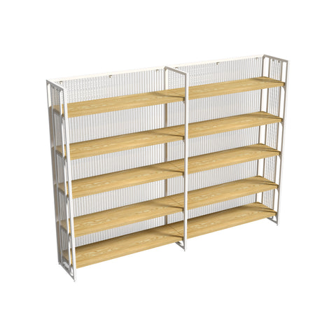 GUHUISingle-SidedDouble-BayRetailGondolaDisplayShelvingUnitwithWoodShelvesWhiteFrame_1