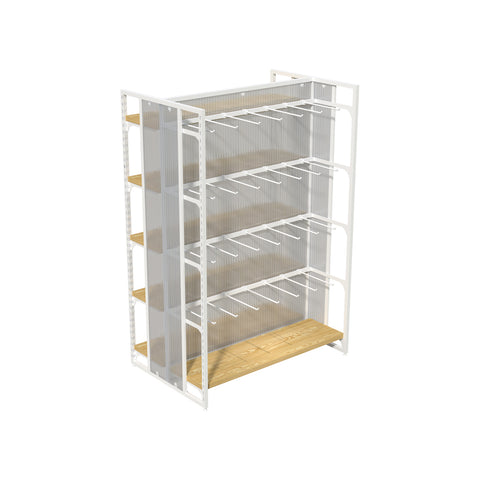 GUHUIWhiteDouble-SidedIslandDisplayRackwithWoodenShelves_Hooks_2
