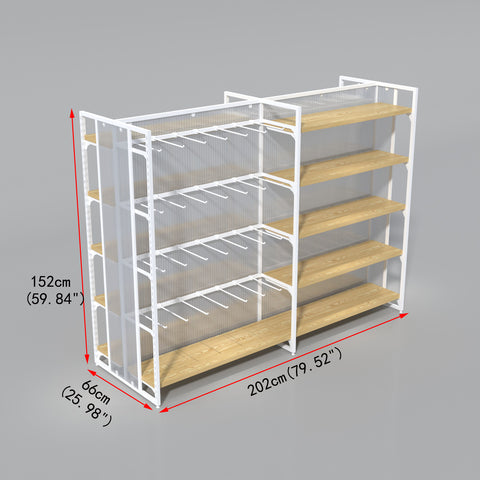 GUHUIWhiteIslandDisplayRackwithWoodenShelves_Hooks202cm_3
