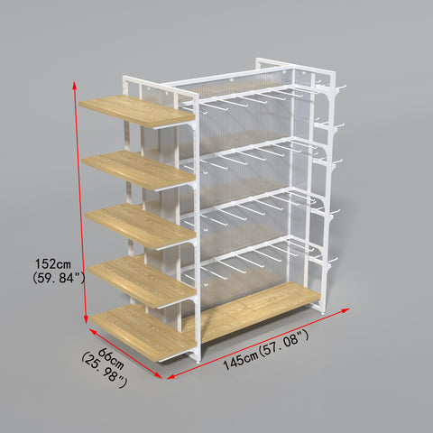 GUHUIWhiteIslandDisplayRackwithWoodenShelves_Hooks_BothSides_Ends_3