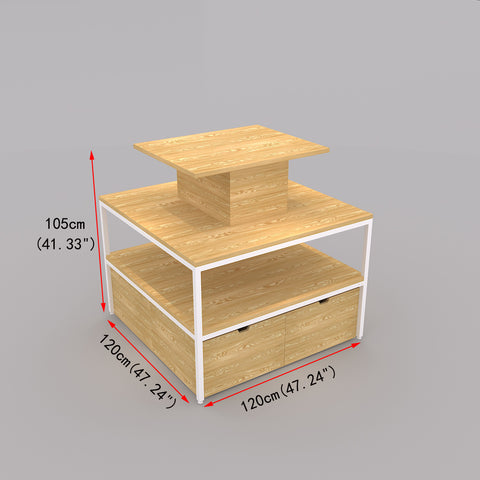 GUHUI_2-Tier_Square_Island_Cosmetics_Display_Table_with_Storage_Drawers_Center_Platform_2