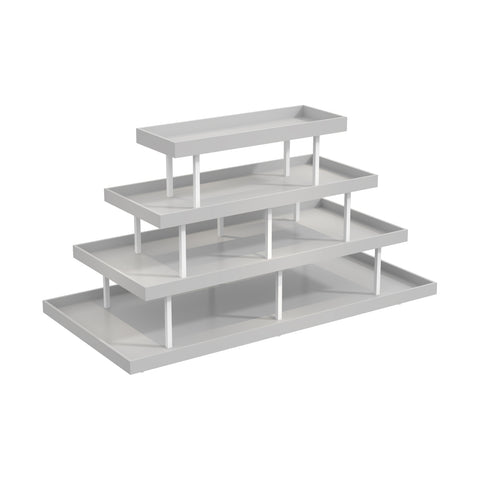GUHUI 4-Tier Retail Display Table Grey Wood Stepped Shelves
